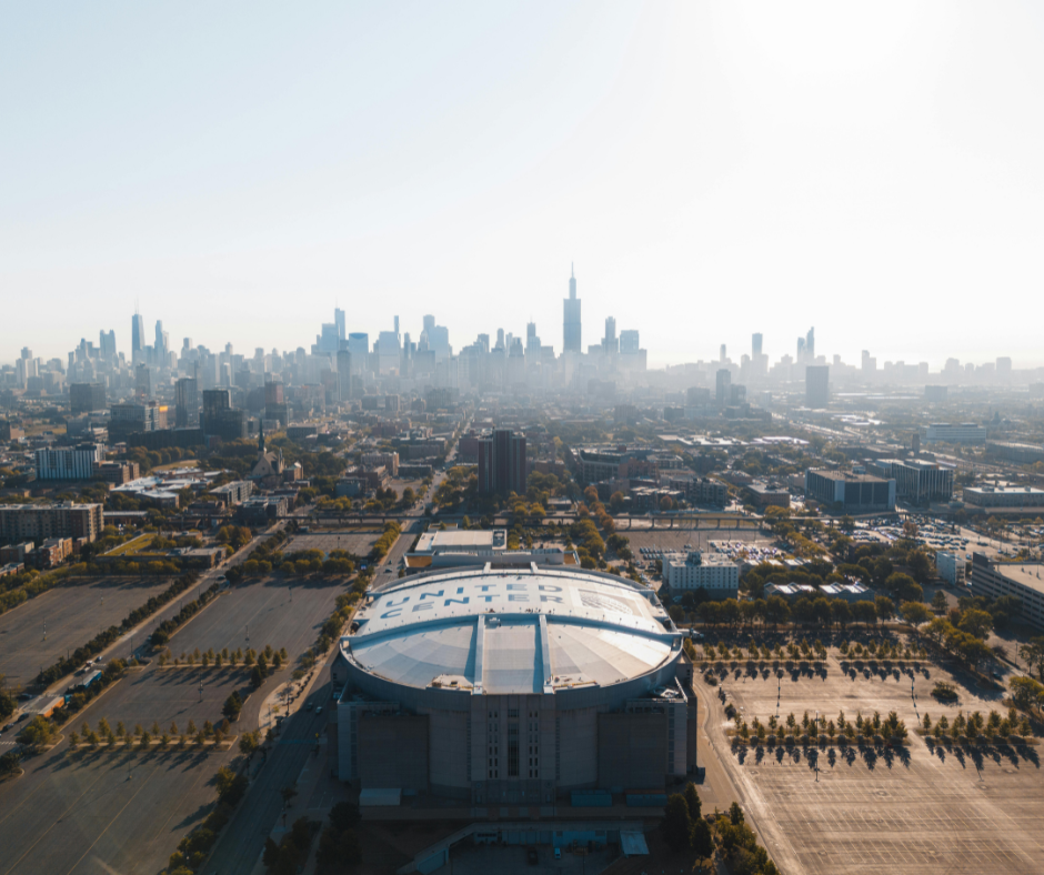Chicago Bulls game day party bus at the United Center