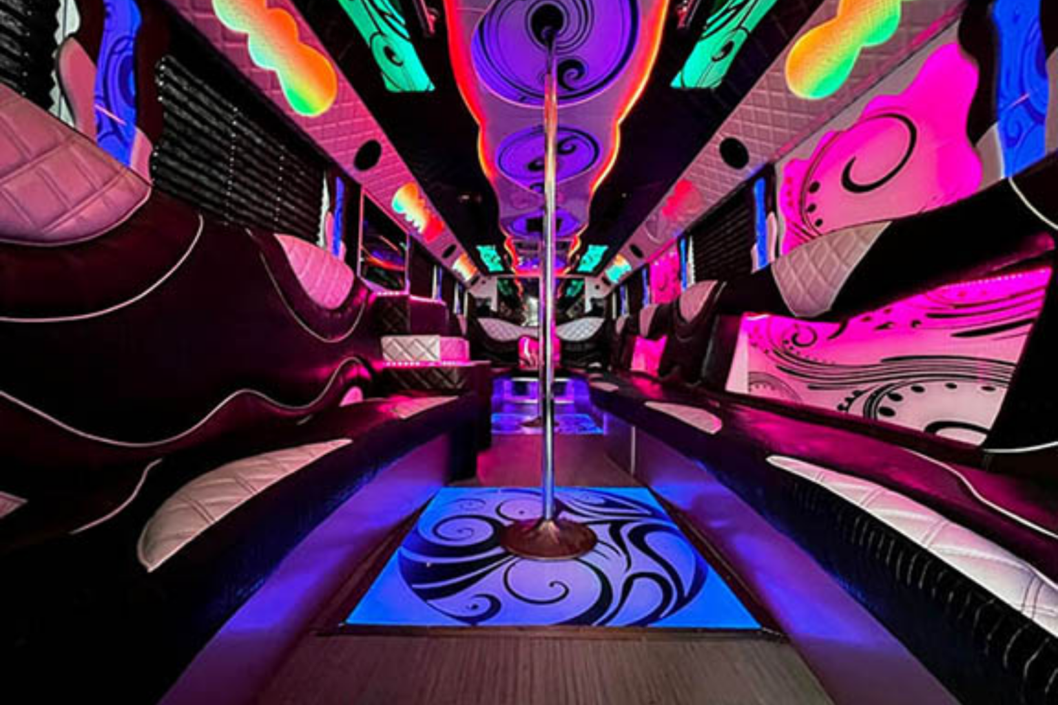 Luxury party bus exterior serving Chicago and the surrounding suburbs
