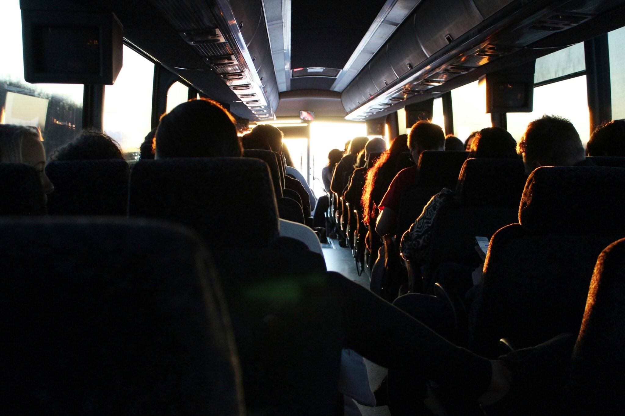 Luxury coach bus ready for group charter service in New Lenox, Illinois