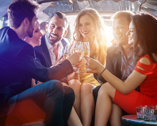 Happy clients in a limousine in Frankfort, Illinois — Stop and Go Airport Shuttle