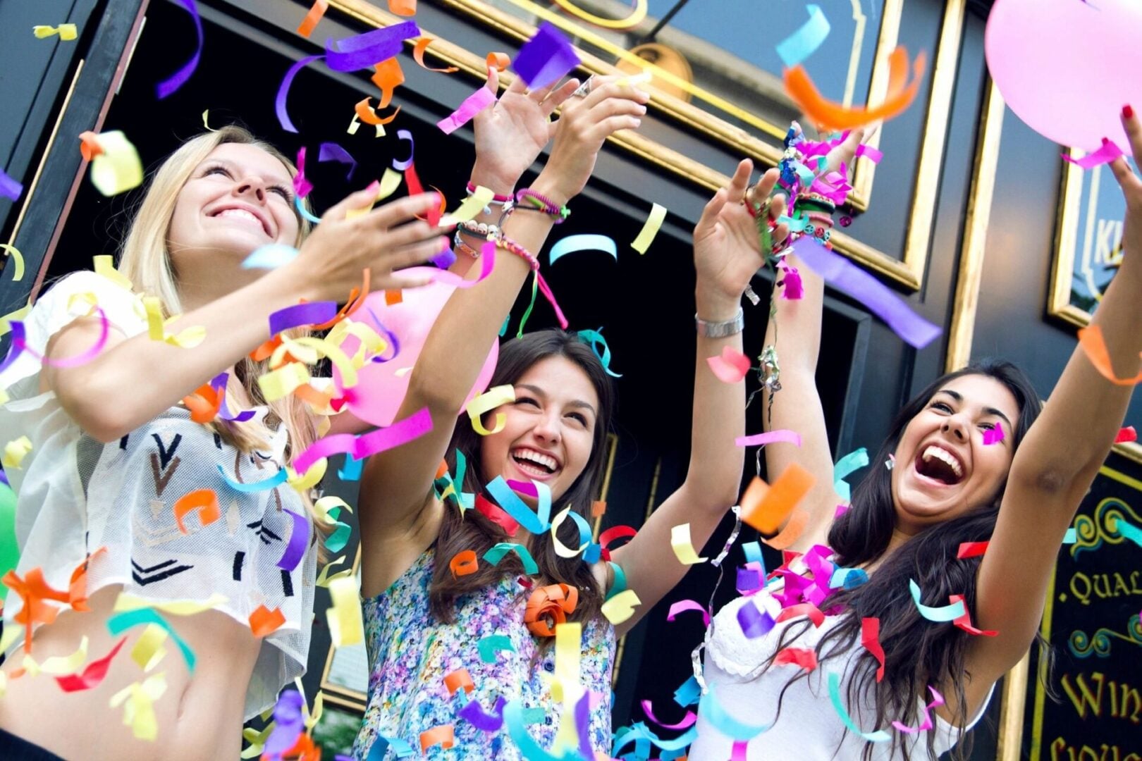 Group celebrating on a party bus limo bus with Stop and Go