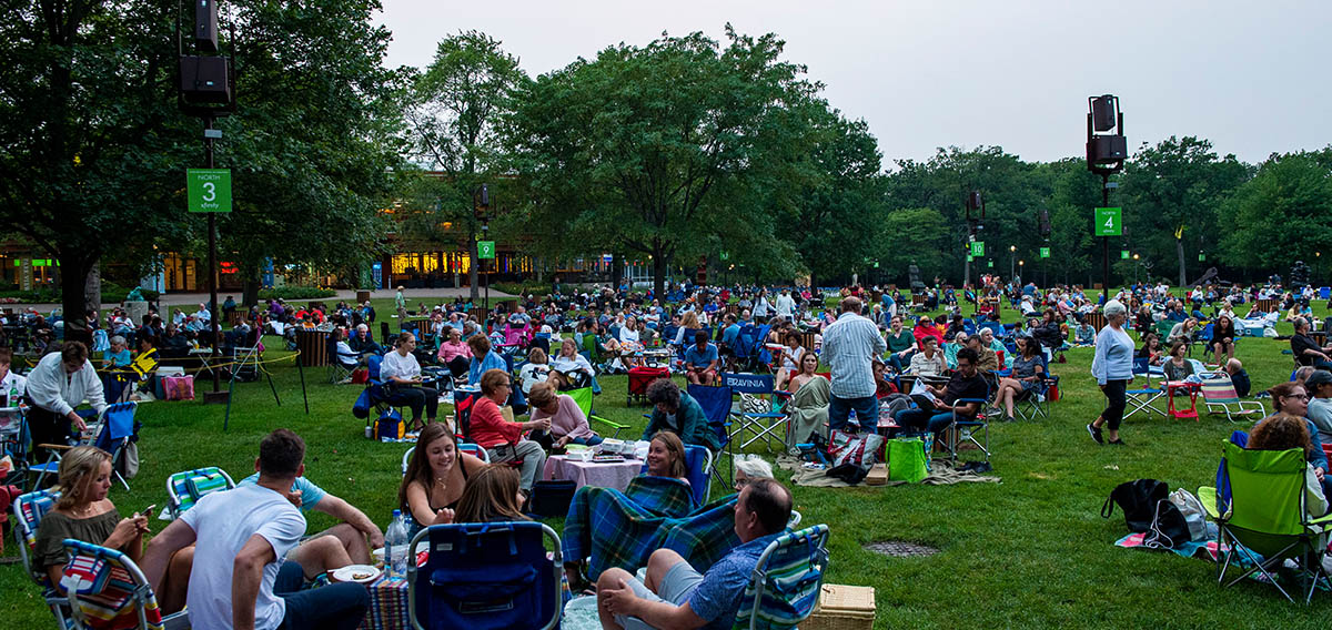Ravinia Festival lawn crowd enjoying a summer concert in Highland Park, Illinois