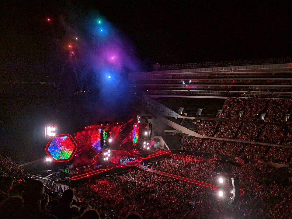 Soldier Field concert on the Chicago lakefront, aerial view of the iconic stadium
