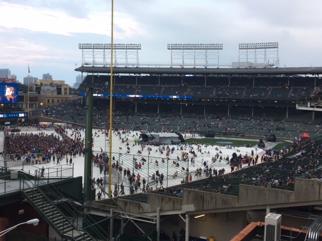 Wrigley Field concert night in Chicago, the Friendly Confines lit up for a summer show